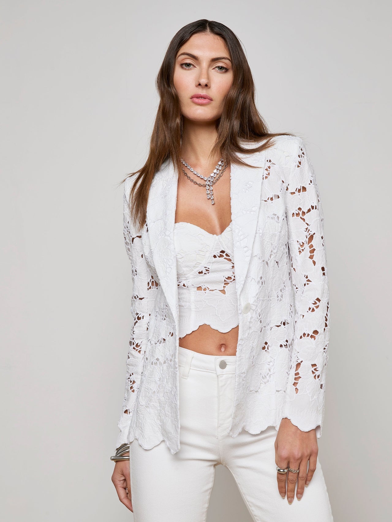 Clementine Lace Blazer in White | L'AGENCE for sale