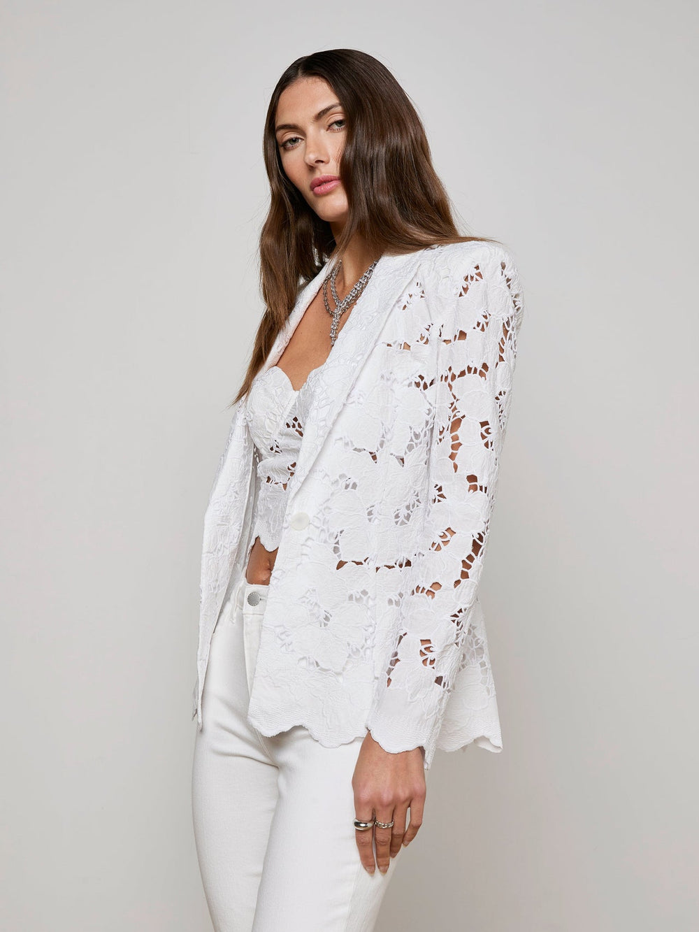 Clementine Lace Blazer in White | L'AGENCE for sale