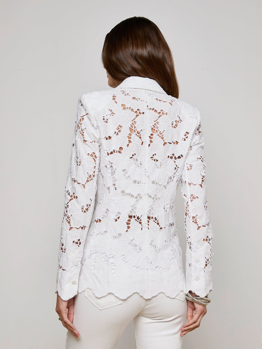 Clementine Lace Blazer in White | L'AGENCE for sale