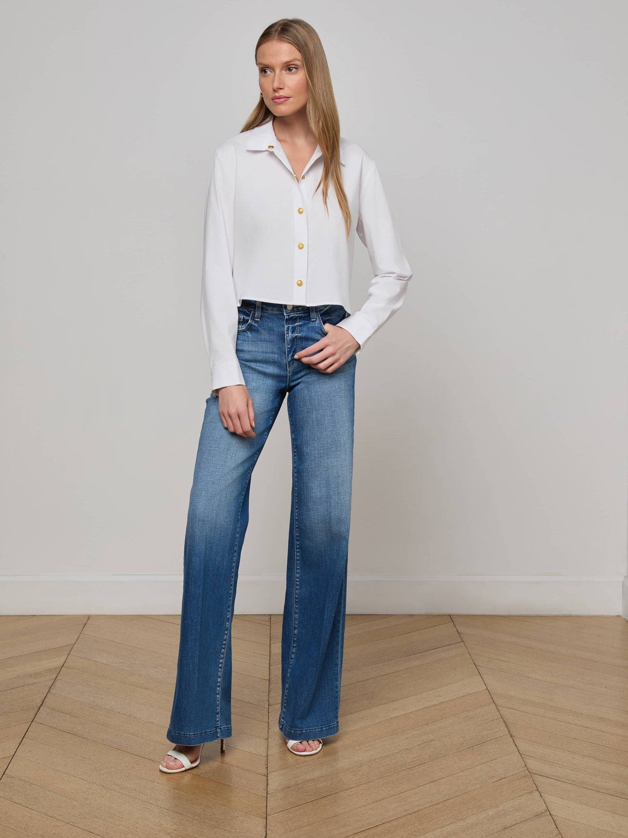 Cosette Shirt in White/Gold | L'AGENCE Women