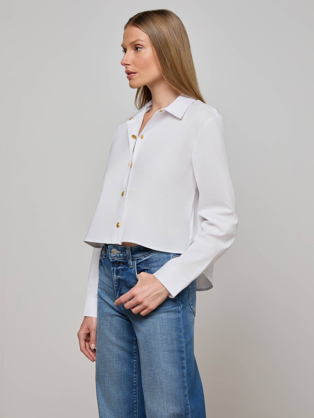 Cosette Shirt in White/Gold | L'AGENCE Women