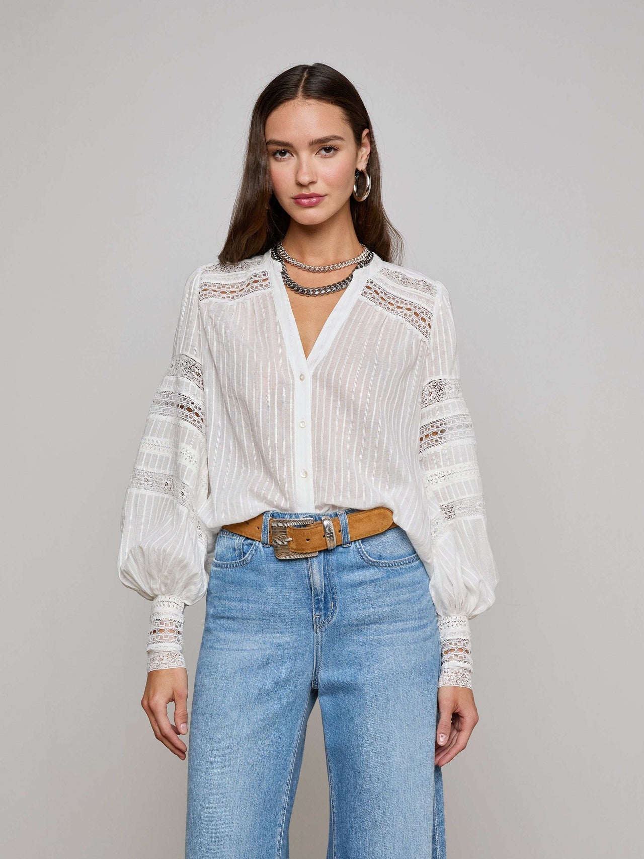 Kiera Blouse in Ivory | L'AGENCE sale