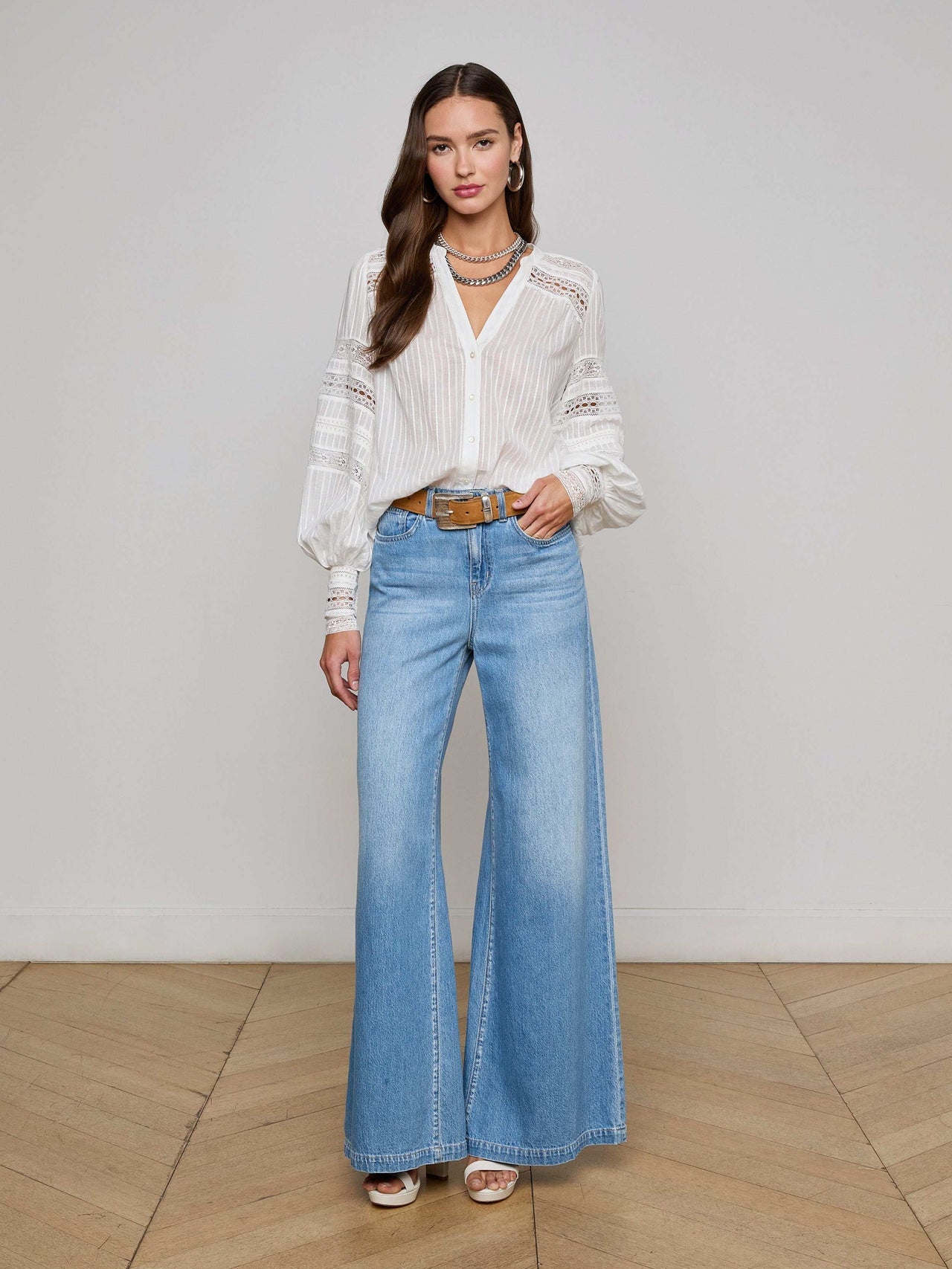 Kiera Blouse in Ivory | L'AGENCE sale