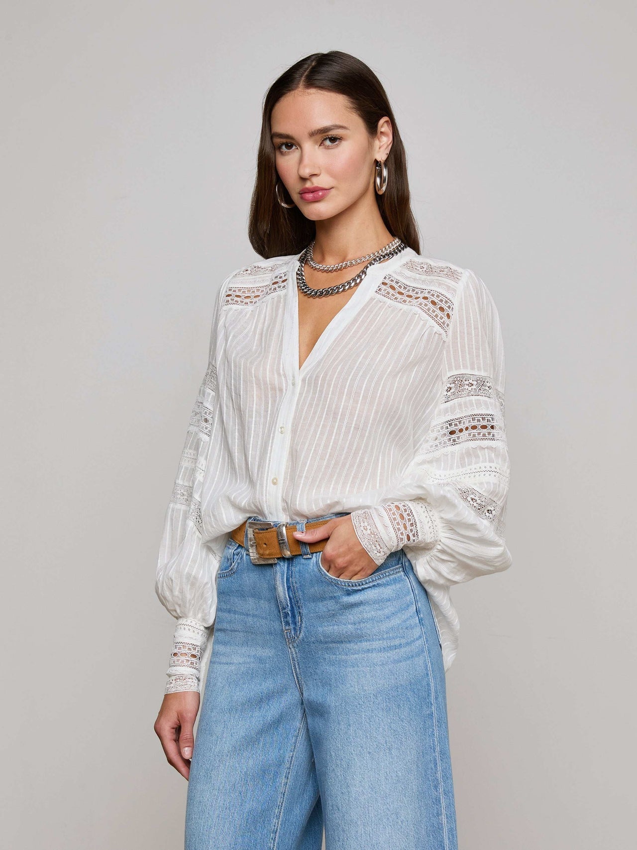 Kiera Blouse in Ivory | L'AGENCE sale