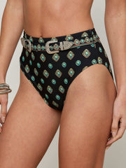 Vanessa High-Waisted Bikini Bottom in Medallion print | L'AGENCE online