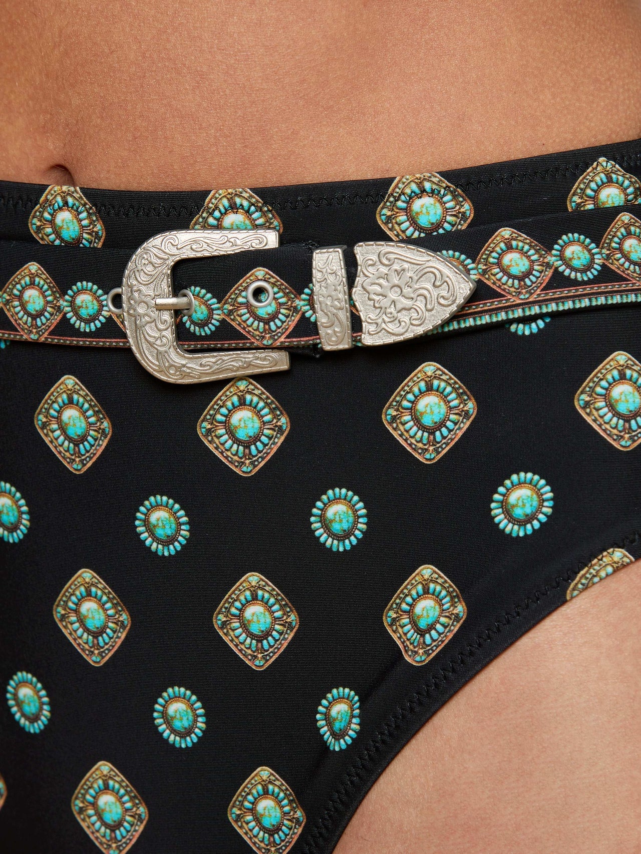 Vanessa High-Waisted Bikini Bottom in Medallion print | L'AGENCE online