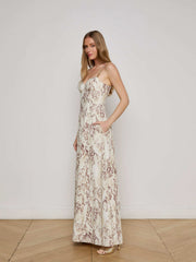 Sutton Beaded Strap Maxi Dress, Light Sage Desert Snake Print | L'AGENCE sale