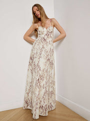 Sutton Beaded Strap Maxi Dress, Light Sage Desert Snake Print | L'AGENCE sale