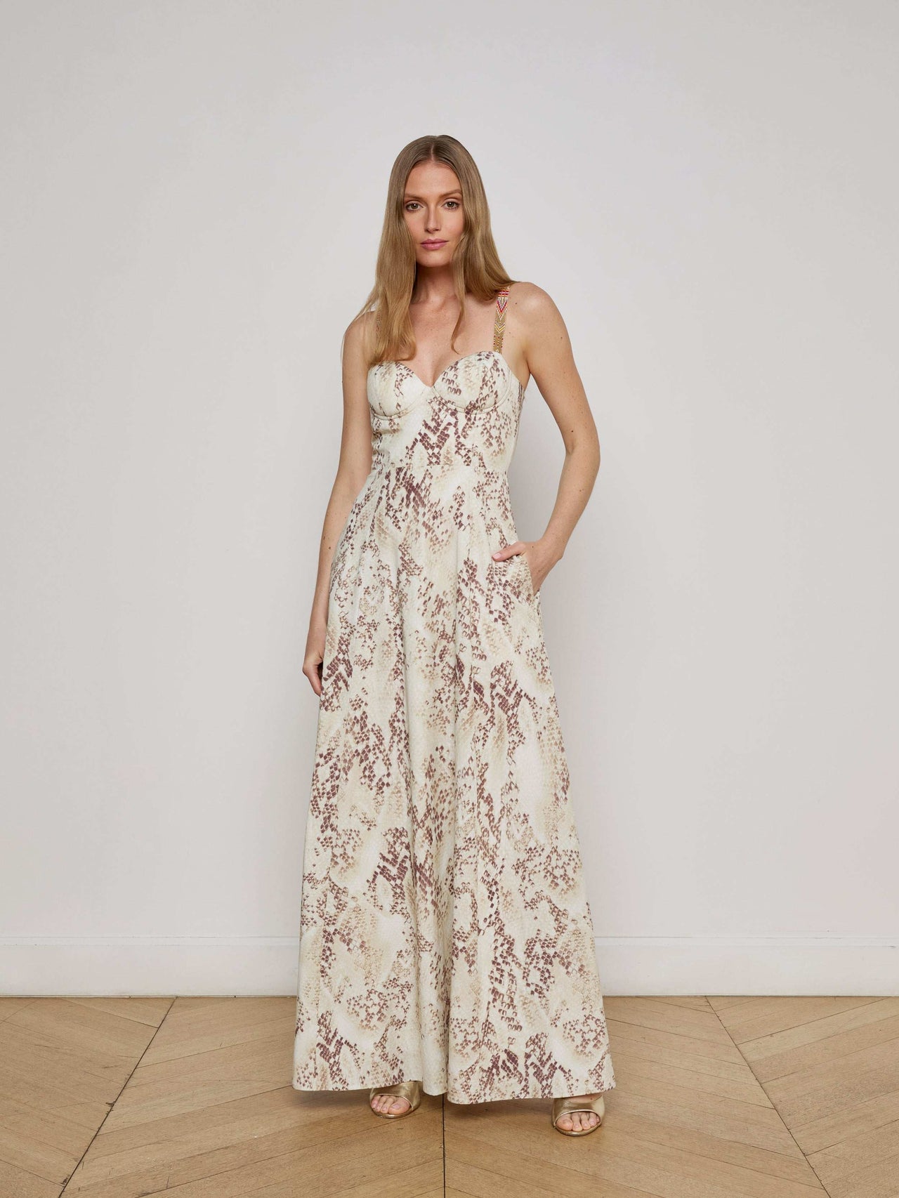 Sutton Beaded Strap Maxi Dress, Light Sage Desert Snake Print | L'AGENCE sale