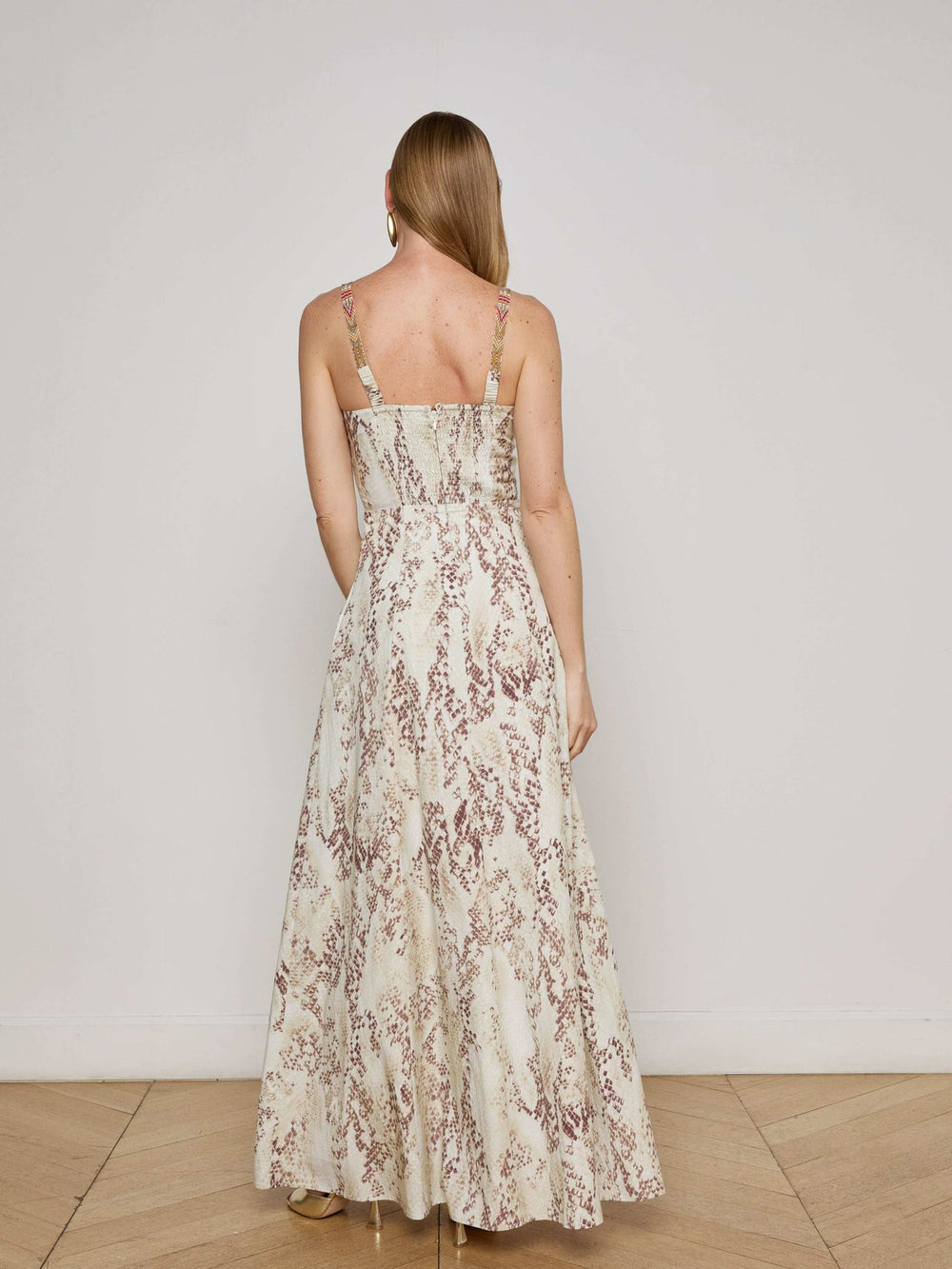 Sutton Beaded Strap Maxi Dress, Light Sage Desert Snake Print | L'AGENCE sale