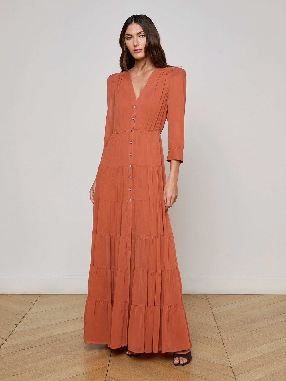 Seraphina Tiered Maxi Dress in Baked Clay | L'AGENCE discount