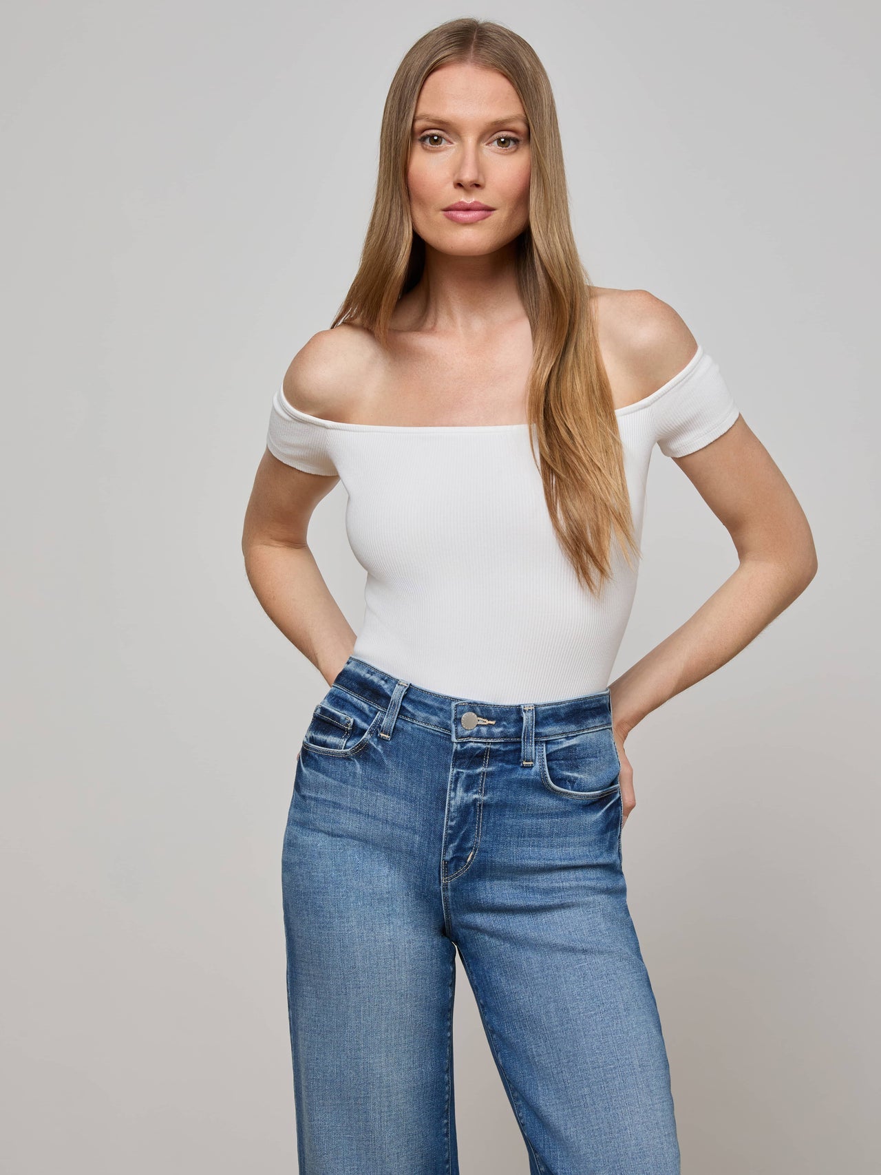 Adana Off-The-Shoulder Bodysuit in White | L'AGENCE Women