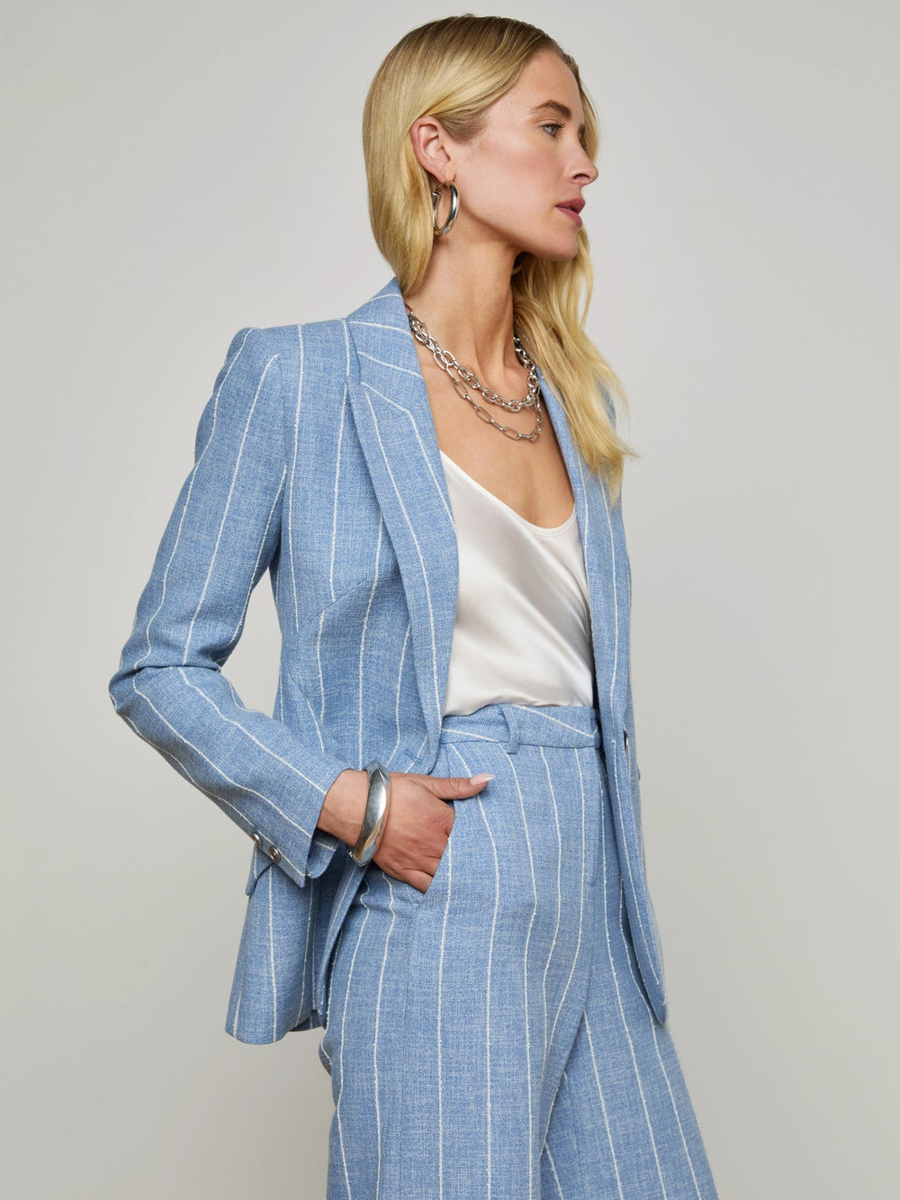 Chamberlain Pinstriped Blazer in Sky Blue/White Pinstripe | L'AGENCE Women