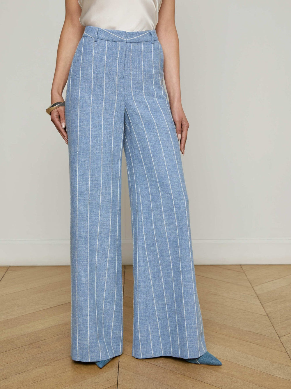 Pilar Pinstriped Wide-Leg Pant in Sky Blue/White Pinstripe | L'AGENCE near me