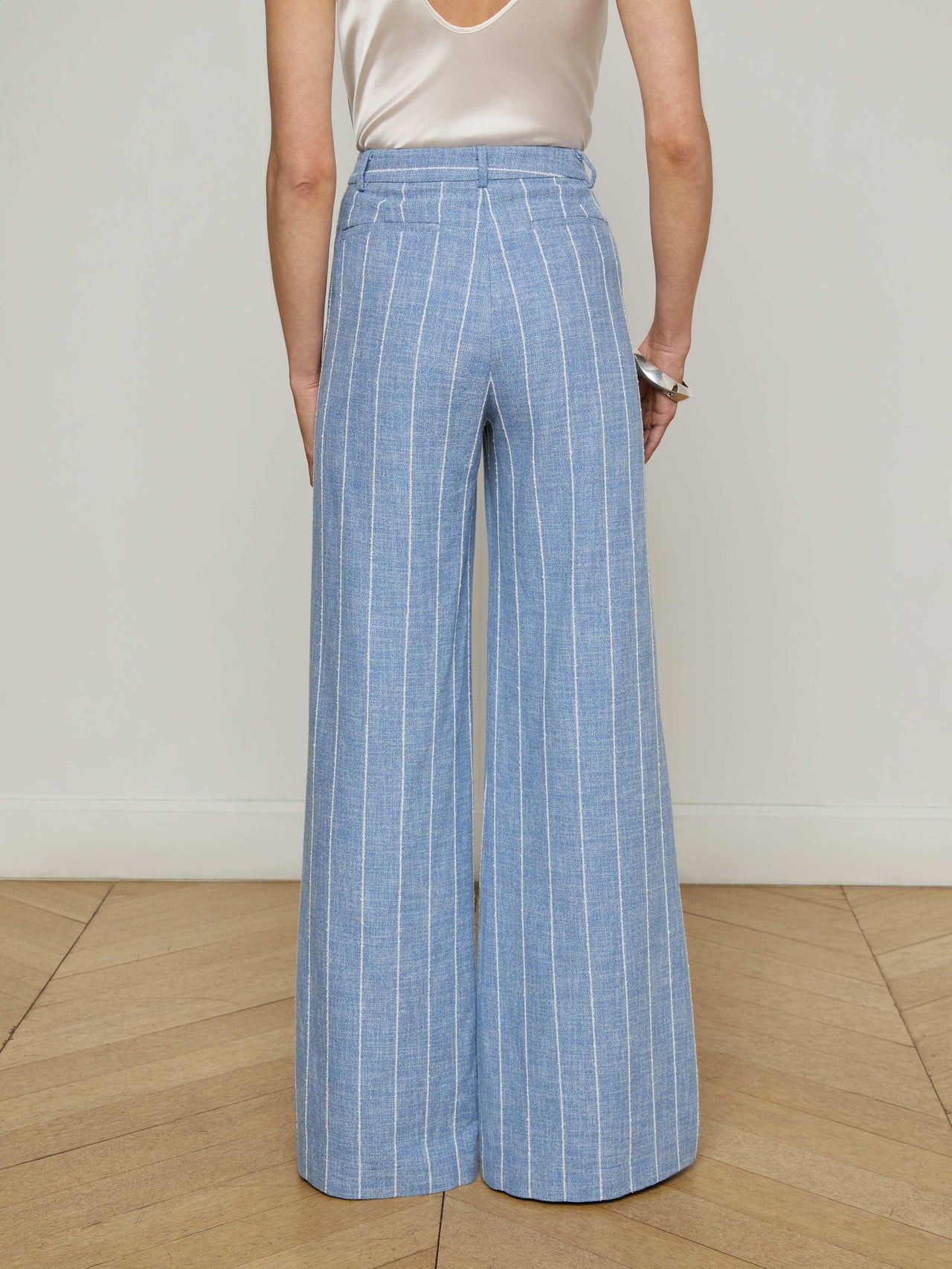 Pilar Pinstriped Wide-Leg Pant in Sky Blue/White Pinstripe | L'AGENCE near me