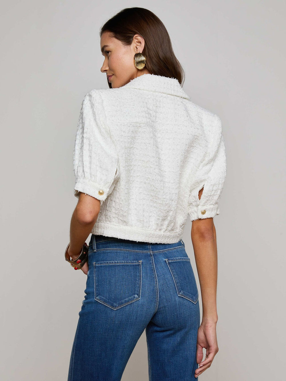 Cove Cropped Tweed Jacket in White | L'AGENCE US