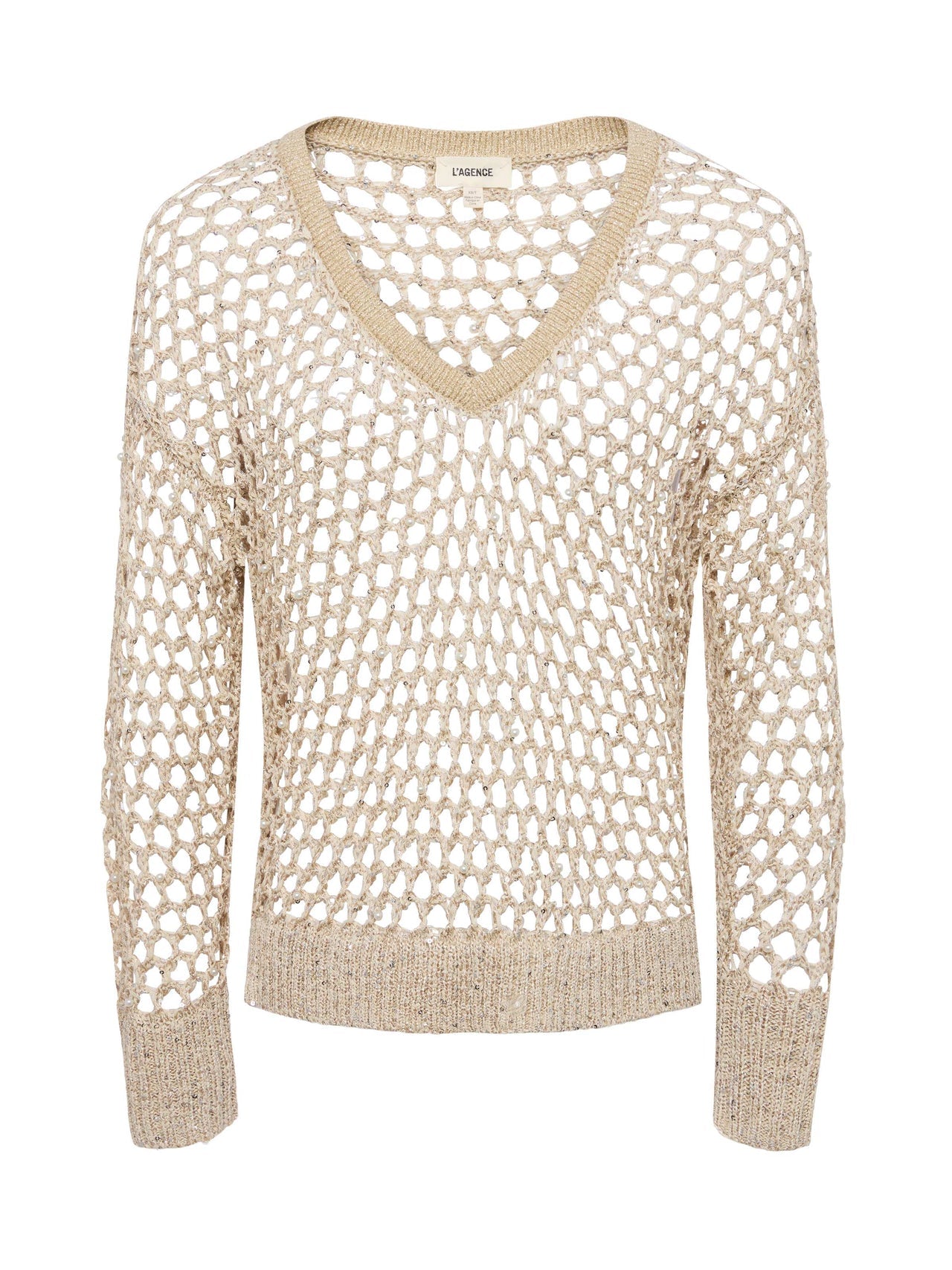 Nashwa Embellished Sweater in Natural Multi Pearls | L'AGENCE discount