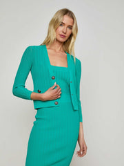 Irvin Pointelle Knit Cardigan in Lagoon/Ant Nickel | L'AGENCE for sale