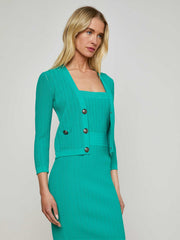 Irvin Pointelle Knit Cardigan in Lagoon/Ant Nickel | L'AGENCE for sale