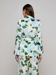 Ciara Satin Robe Top in Ivory/Light Blue Large Hydrangea | L'AGENCE sale