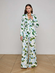 Ciara Satin Robe Top in Ivory/Light Blue Large Hydrangea | L'AGENCE sale