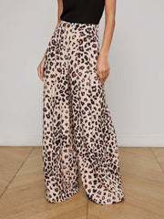 Nova Pleated Wide-Leg Pant in Tan Multi Ikat Leopard | L'AGENCE sale