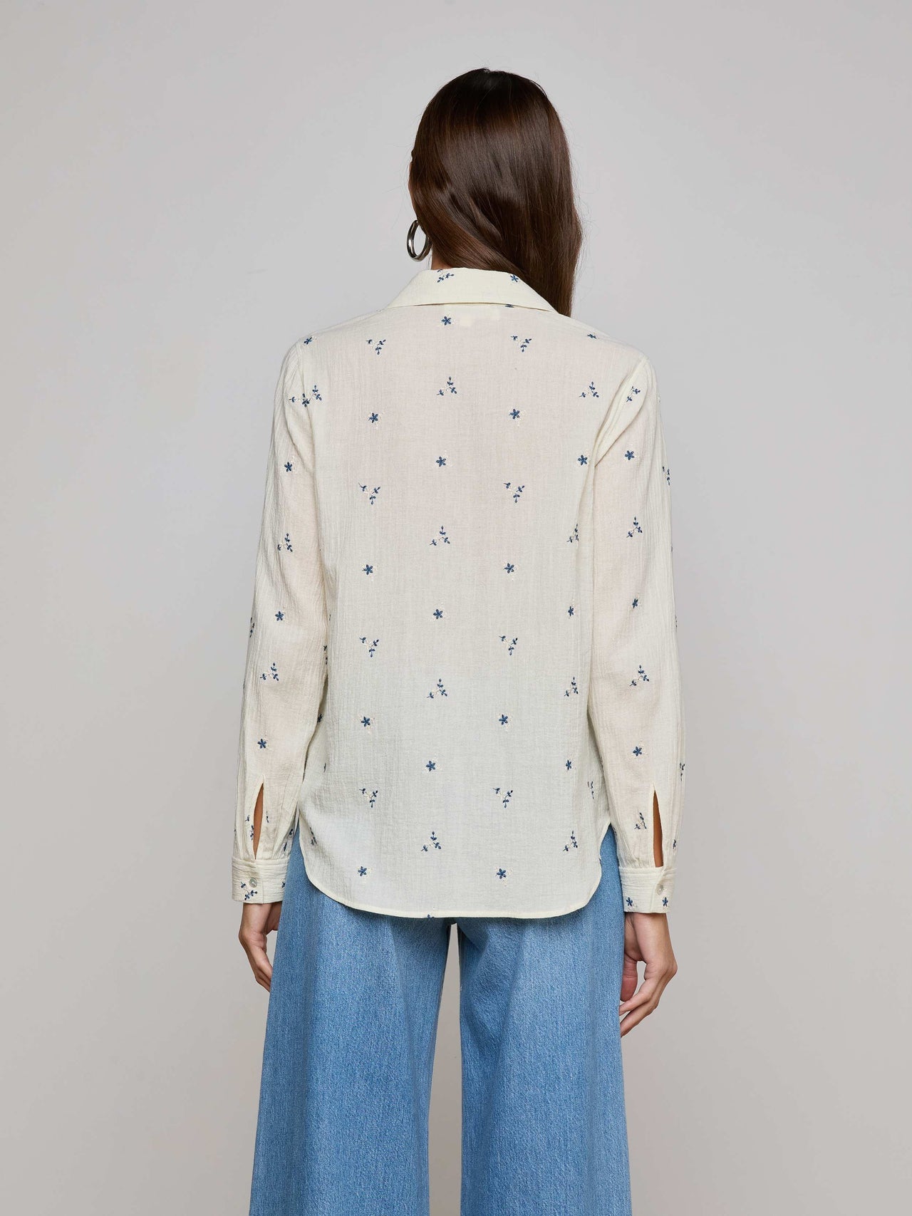 Ecru Laurent Embroidered Blouse with Multiple Blue Flowers | L'AGENCE for sale