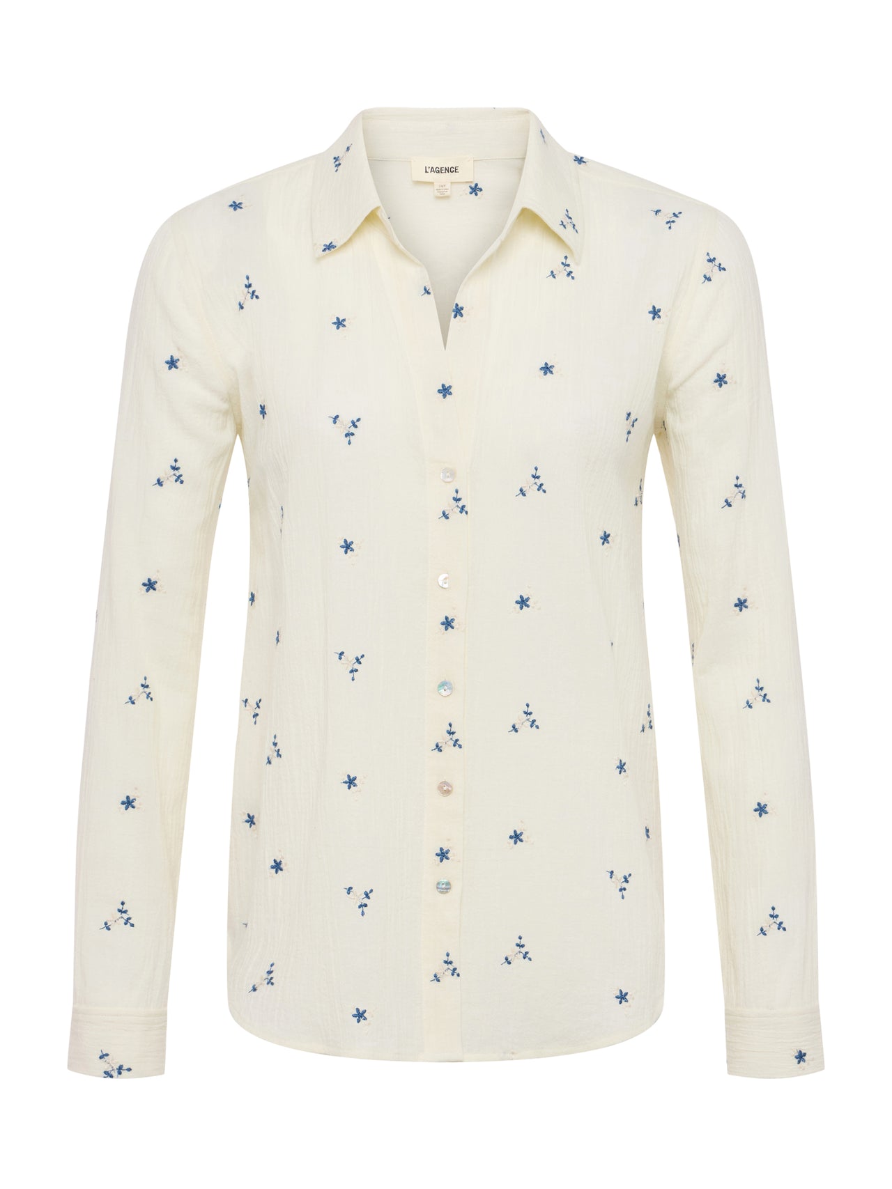 Ecru Laurent Embroidered Blouse with Multiple Blue Flowers | L'AGENCE for sale