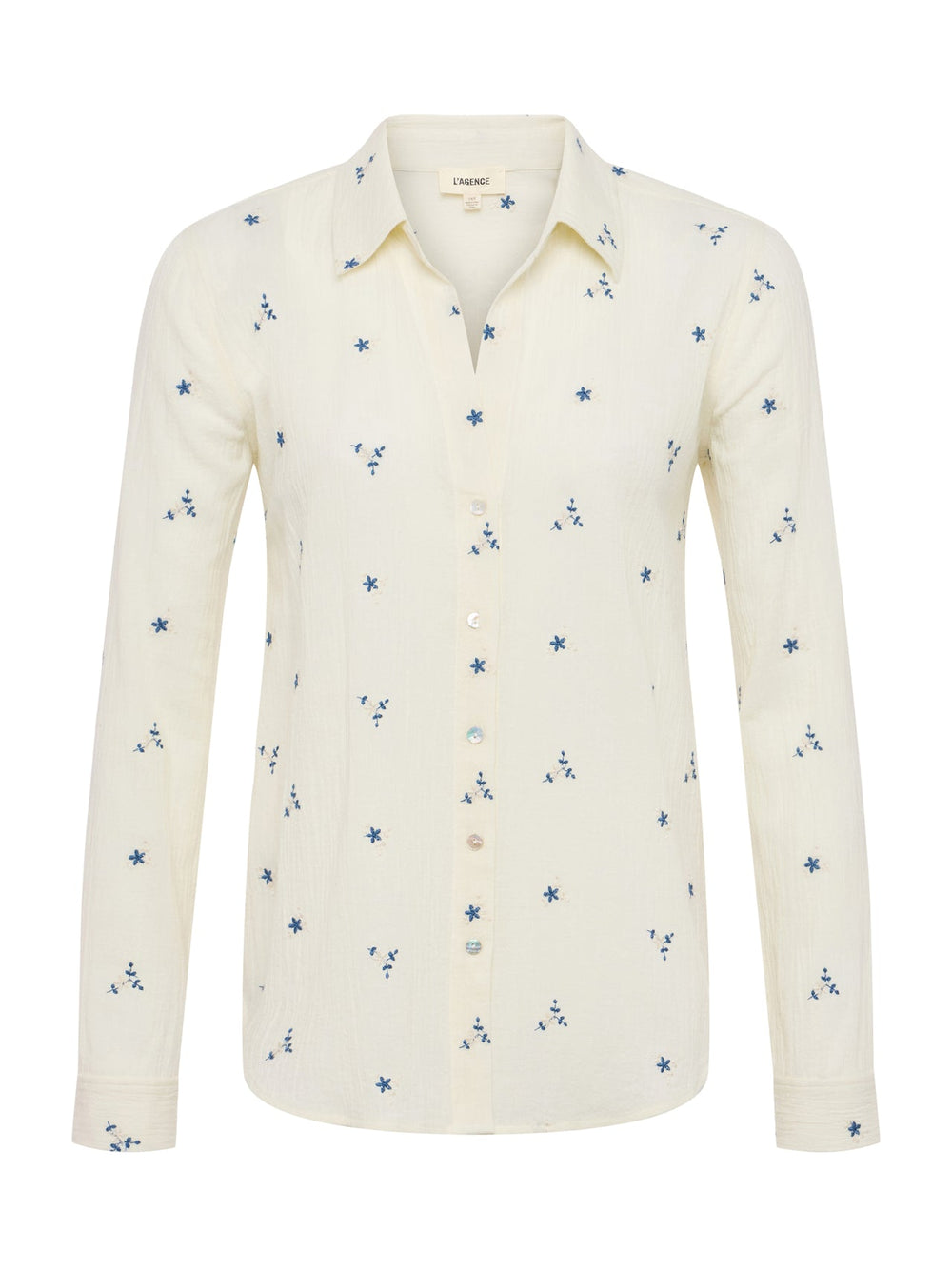 Ecru Laurent Embroidered Blouse with Multiple Blue Flowers | L'AGENCE for sale