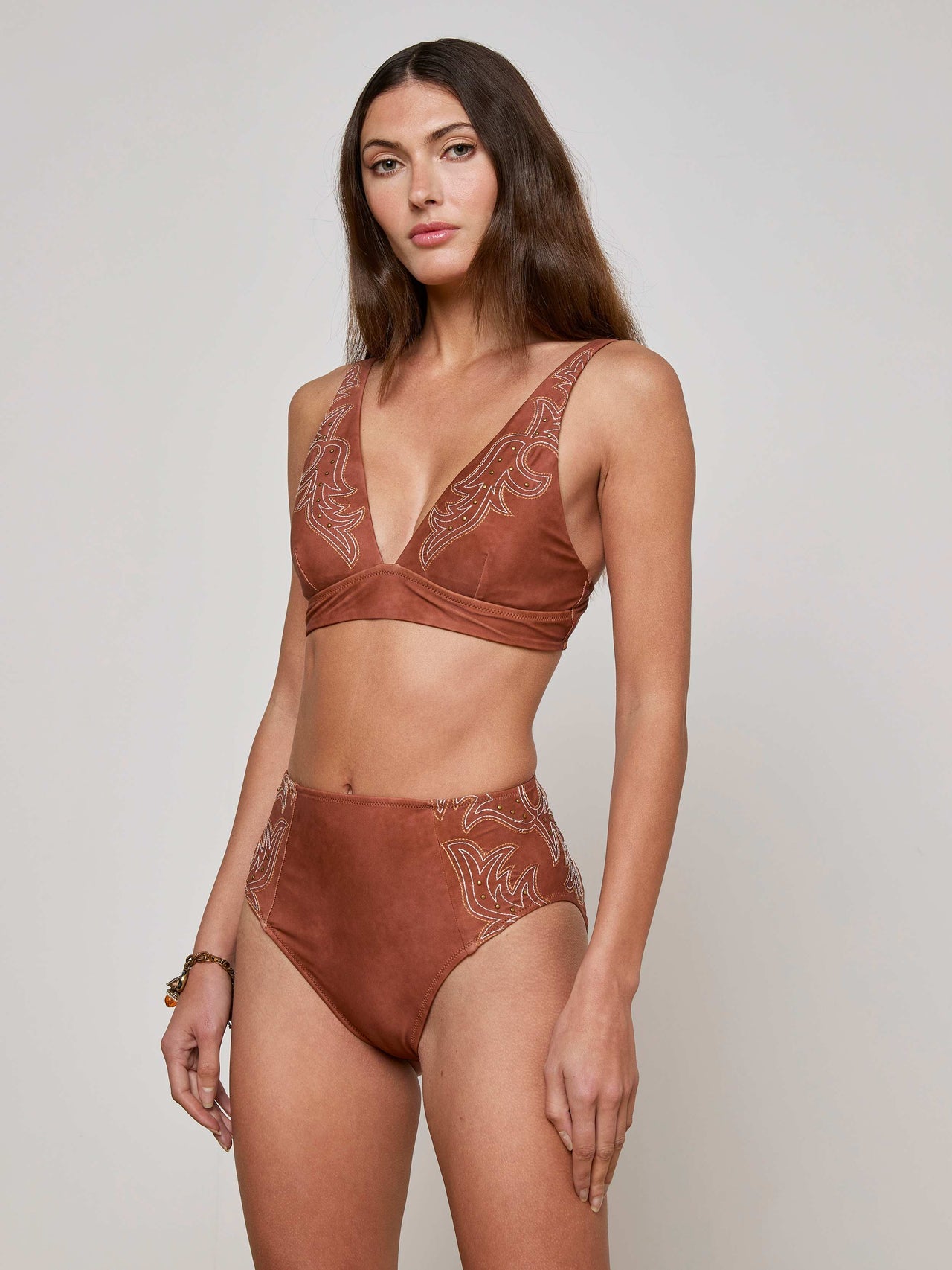 Vanessa High-Waisted Bikini Bottom in Bronze | L'AGENCE discount