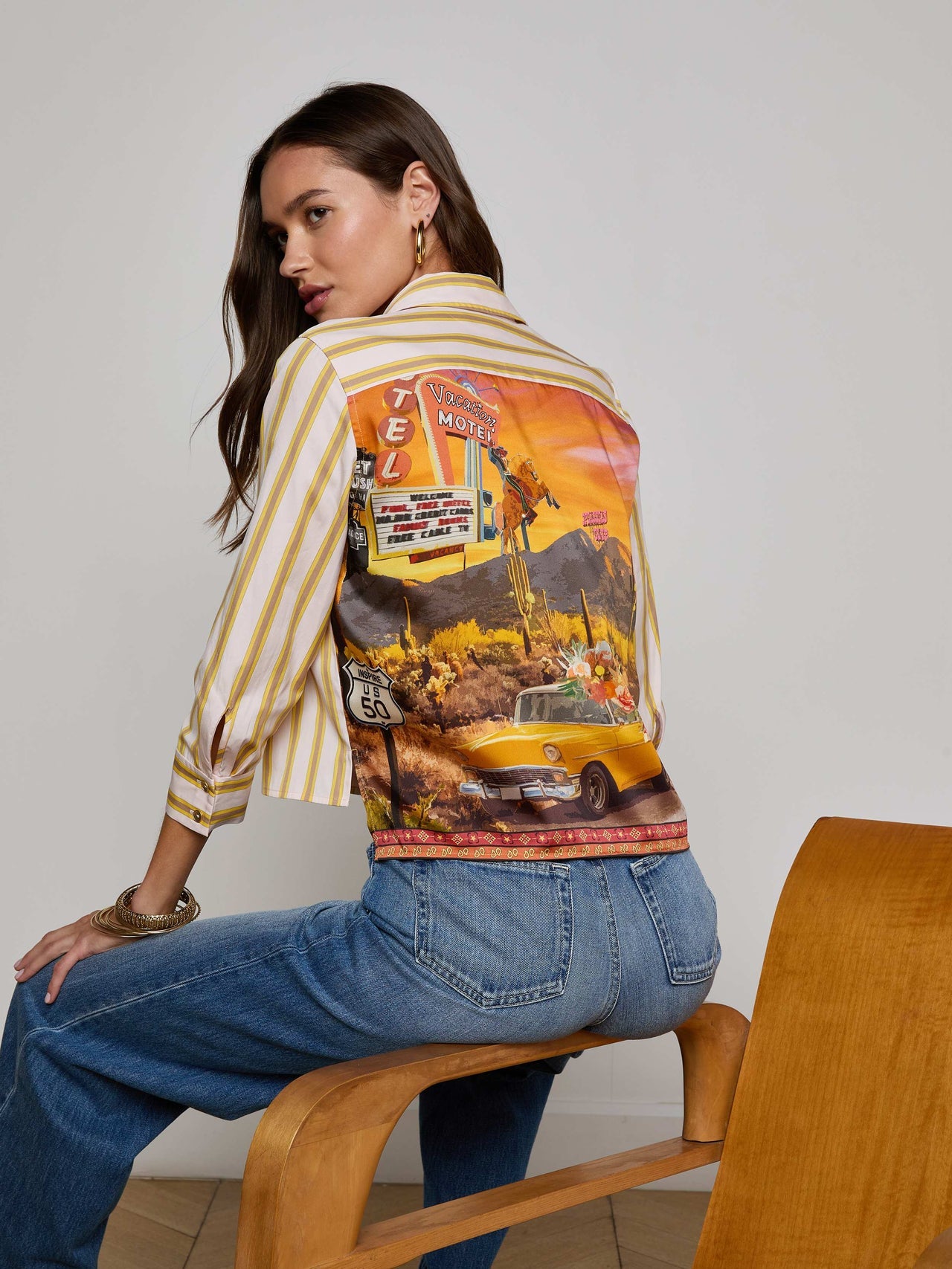 Fawn Desert Print Shirt in Multi Desert Landscape | L'AGENCE online