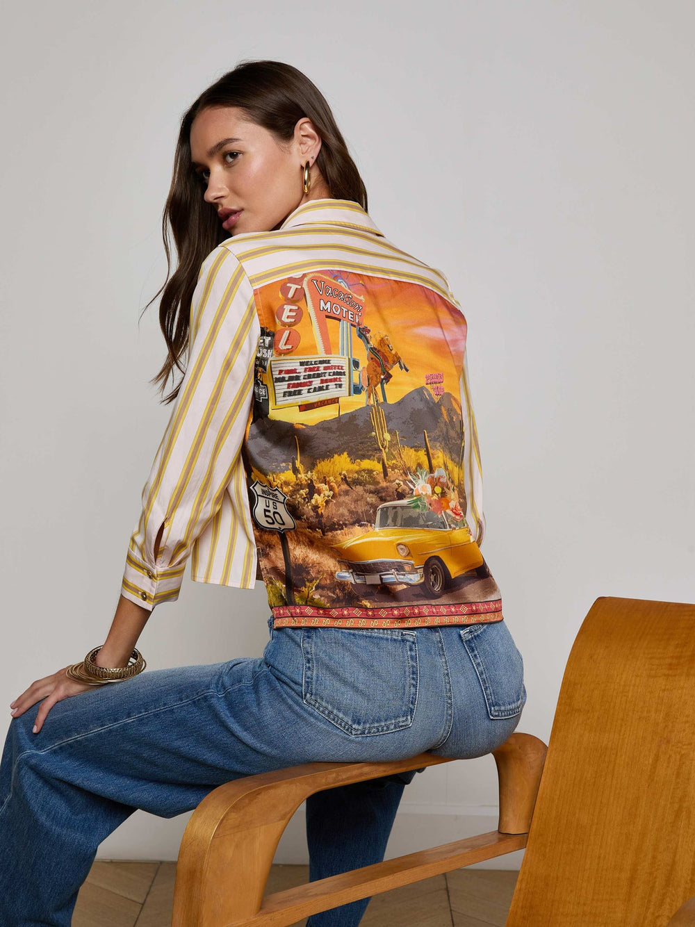 Fawn Desert Print Shirt in Multi Desert Landscape | L'AGENCE online