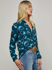 Nina Silk Blouse in Midnight Multi Turquoise Stone | L'AGENCE sale