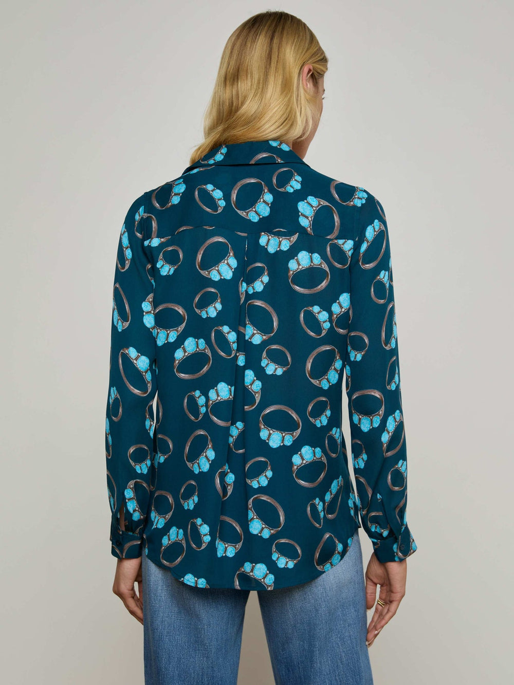 Nina Silk Blouse in Midnight Multi Turquoise Stone | L'AGENCE sale