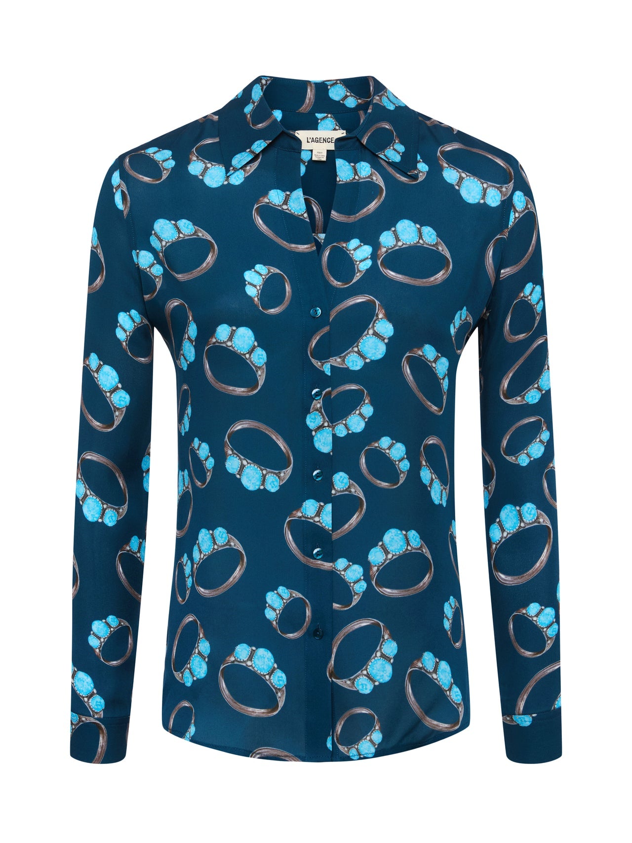 Nina Silk Blouse in Midnight Multi Turquoise Stone | L'AGENCE sale