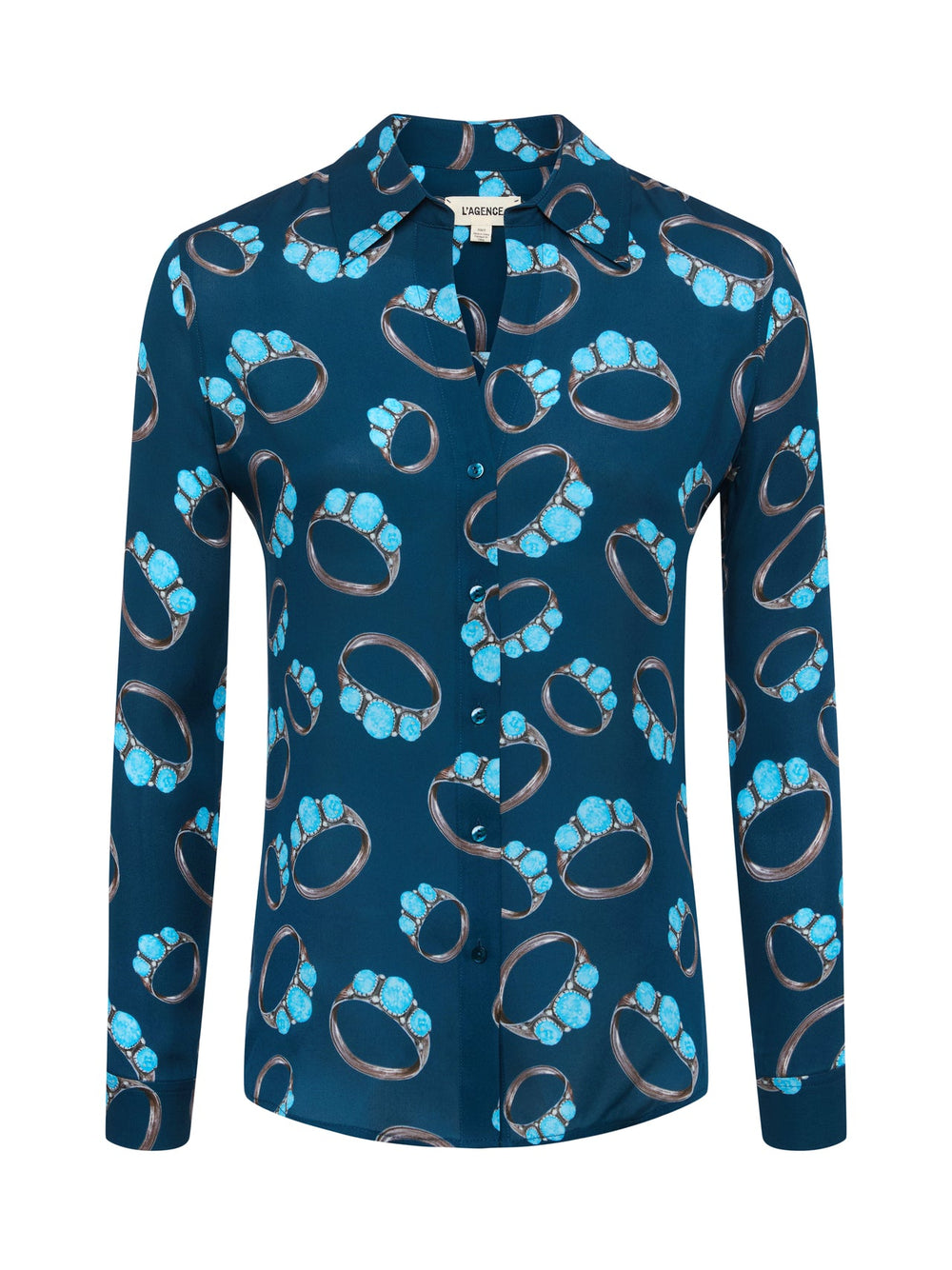 Nina Silk Blouse in Midnight Multi Turquoise Stone | L'AGENCE sale