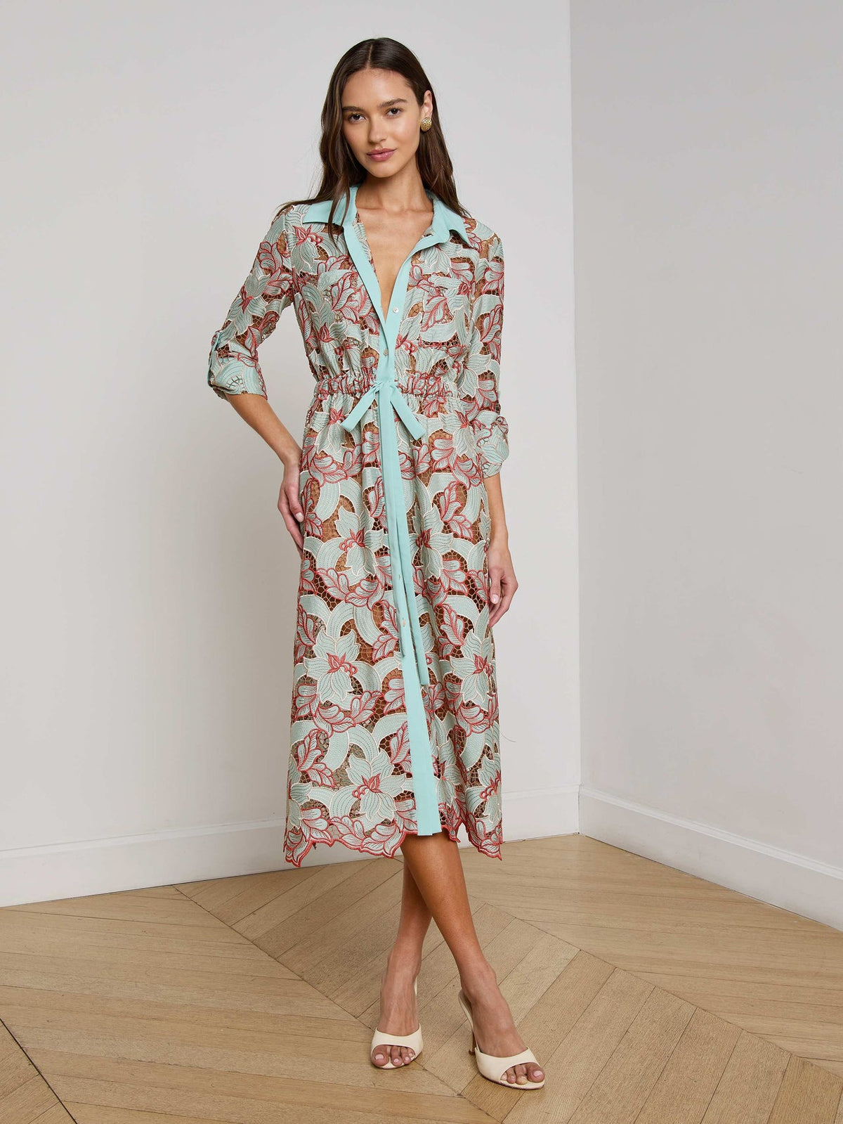 Emilio Lace Shirt Dress in Multi Colored Eyelet | L'AGENCE discount