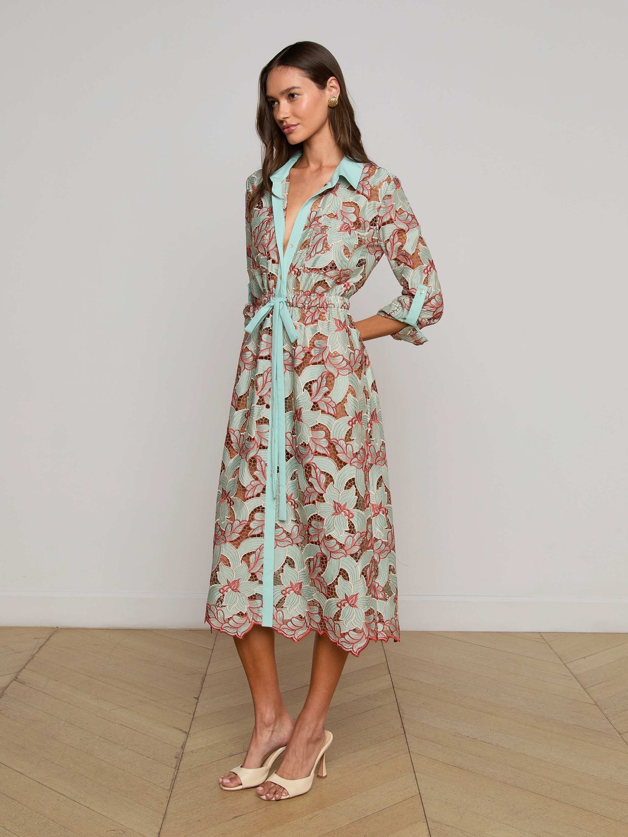 Emilio Lace Shirt Dress in Multi Colored Eyelet | L'AGENCE discount