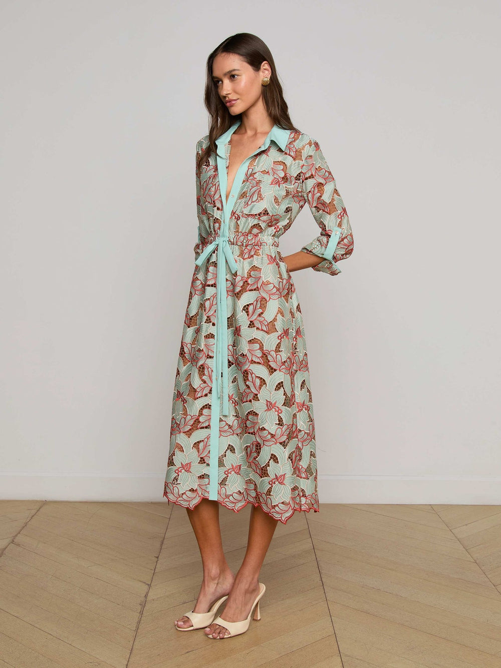 Emilio Lace Shirt Dress in Multi Colored Eyelet | L'AGENCE discount