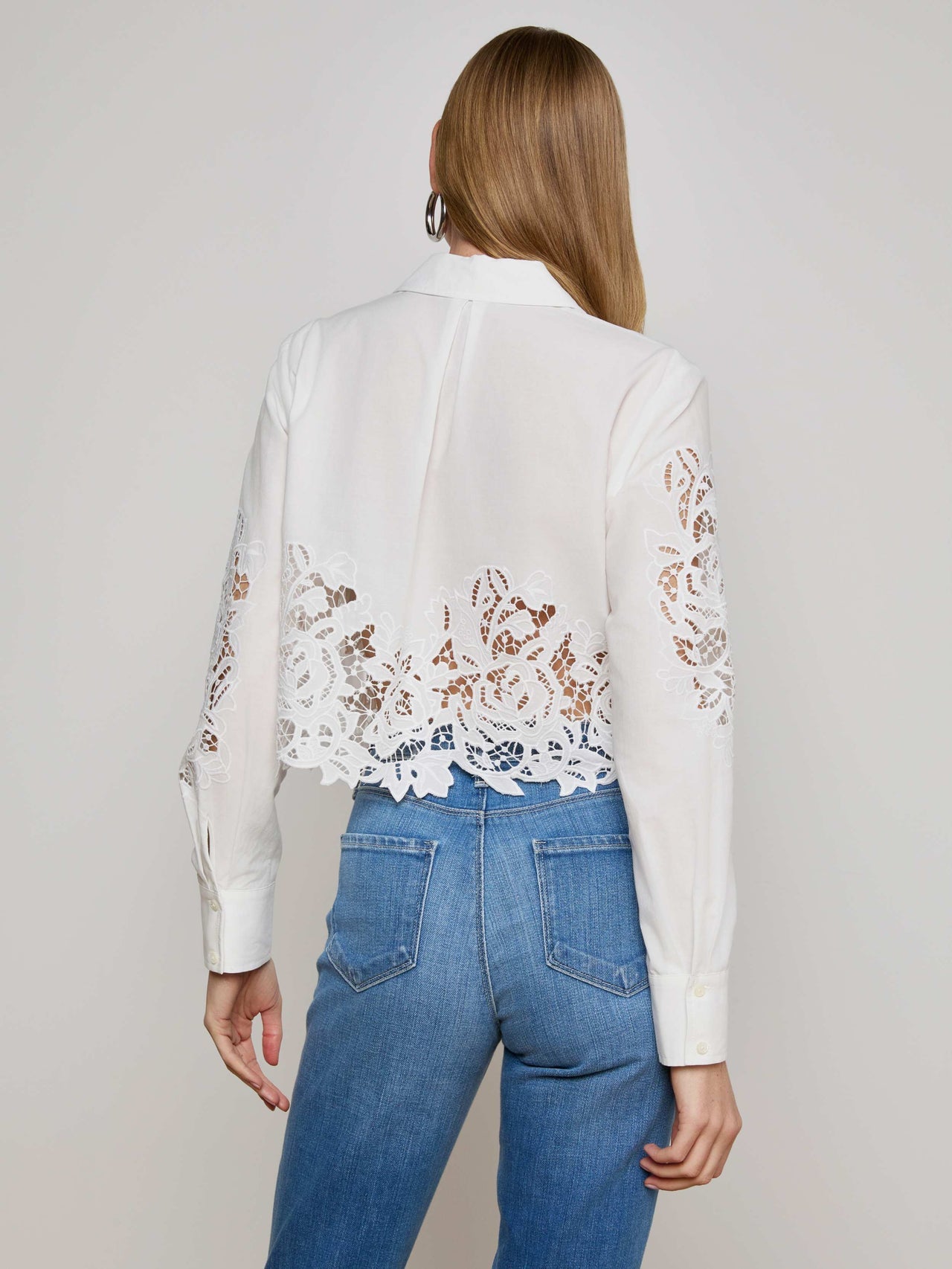 Seychelle Cropped Eyelet Blouse in White | L'AGENCE US