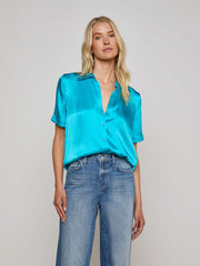 Ellah Silk Blouse in Bright Aqua | L'AGENCE US