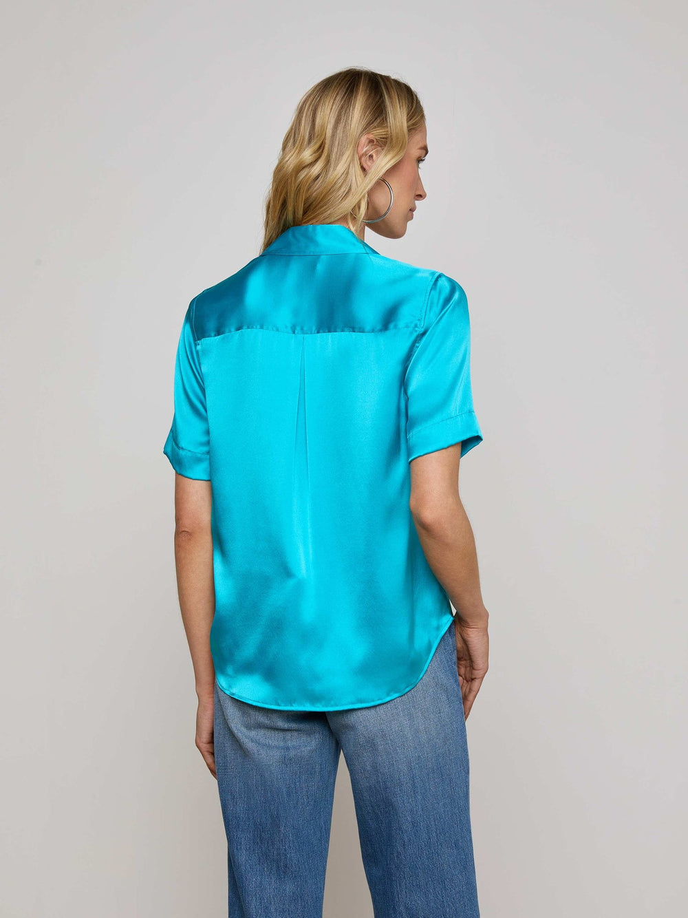 Ellah Silk Blouse in Bright Aqua | L'AGENCE US