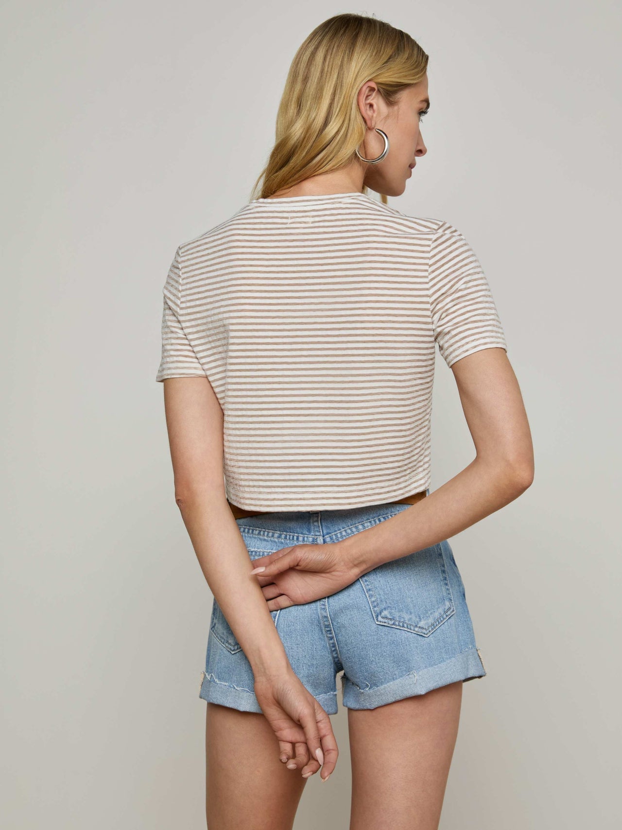 Donna Cropped Tee in White/Rye Stripe | L'AGENCE for sale