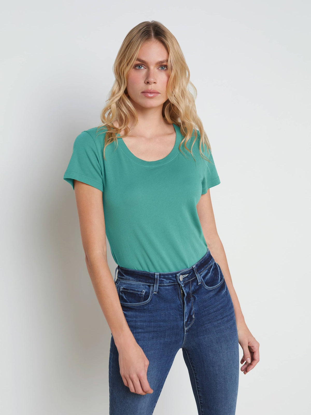 Cory Cotton Scoopneck Tee in Lagoon | L'AGENCE sale