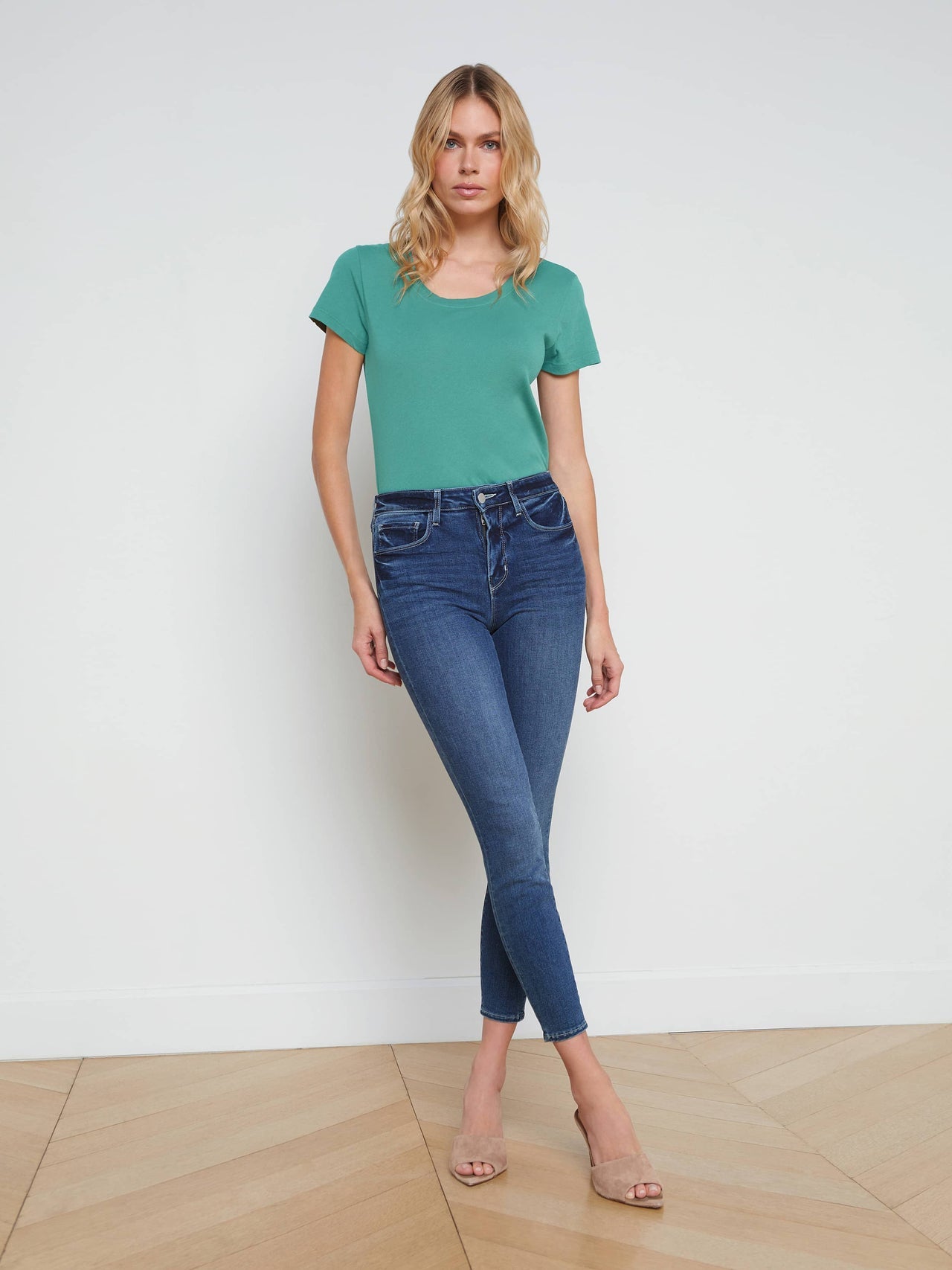 Cory Cotton Scoopneck Tee in Lagoon | L'AGENCE sale