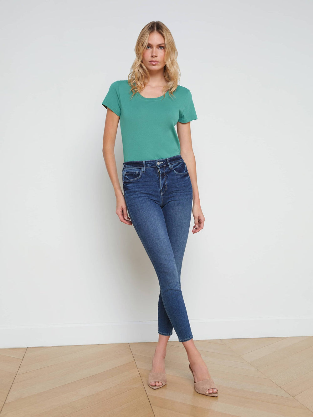 Cory Cotton Scoopneck Tee in Lagoon | L'AGENCE sale