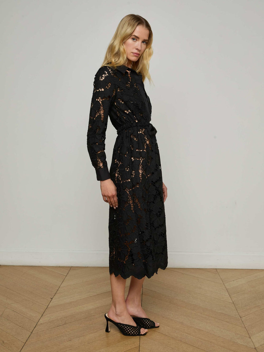 Emilio Lace Shirt Dress in Black | L'AGENCE online