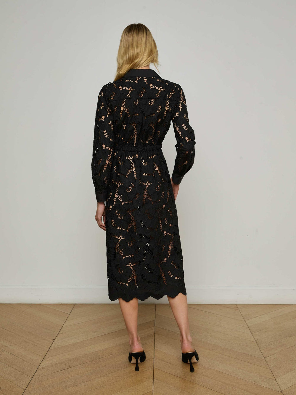 Emilio Lace Shirt Dress in Black | L'AGENCE online