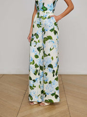 Pilar Pant in Ivory/Light Blue Large Hydrangea | L'AGENCE for sale