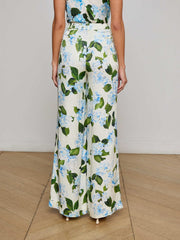 Pilar Pant in Ivory/Light Blue Large Hydrangea | L'AGENCE for sale